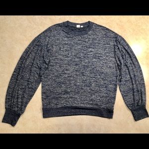 Blue Crewneck Top with Dressy Balloon Sleeves